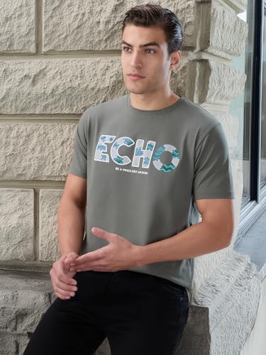 Status Quo Men's Typography Print Round Neck Half Sleeves Regular Fit T-Shirt | 46% Cotton 46% Polyester 8% Spandex | LT.Olive | M