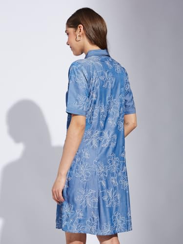 Latin Quarters Women Blue Collar Neck Half Sleeve Printed Shirt Dress_L