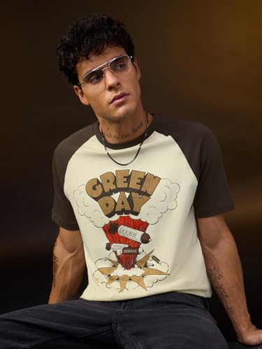 The Souled Store Green Day: Cloud Dookie Men and Boys Short Sleeves Round Neck Off-White Graphic Printed Casual Lightweight Streetwear Trendy T-Shirts