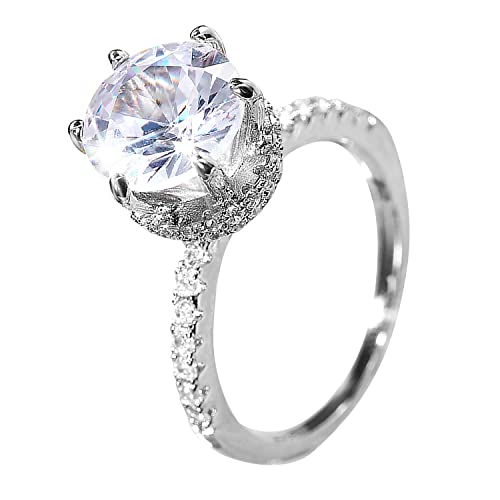 Peora American Diamond Studded Silver Plated Finger Ring Fashion Wear Stylish Jewellery Gift for Girls & Women (PX8R121-7)