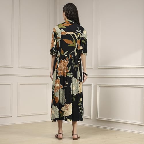 Biba Women Black Viscose Rayon Straight Printed Dress_40