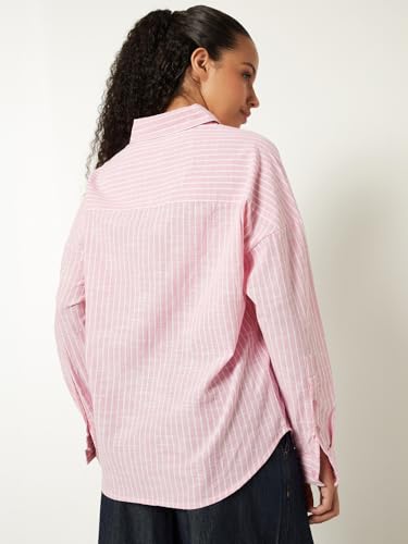 Max Women Striped Oversized Shirt (Pink_XL)