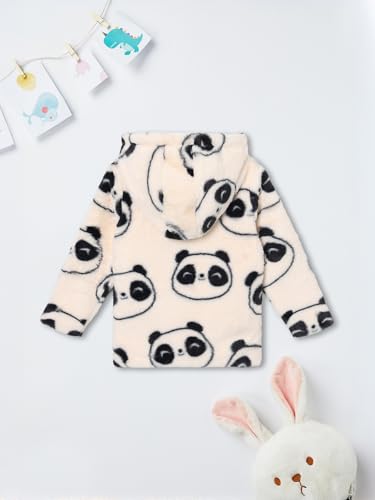 Max Girls Faux Fur Printed Hooded Jacket (Off White_2-3 Y)