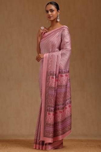 Soch Womens Pink Art Silk Floral Print Saree