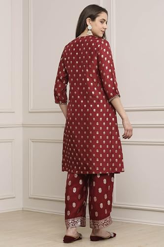 Biba Women Green-Maroon Viscose Gathered Yarndyed Suit Set_38