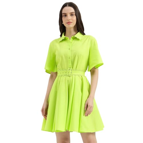 United Colors of Benetton Regular Fit Spread Collar Solid Lace Detail Shirt Dress (Size: XL) - 26P4WVNDR309IWL1 Green
