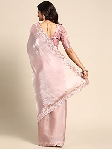 Rekha Maniyar Women's Gota Mirror Work With Diamond Cutwork Organza Silk Gajari Saree With heavy Foil Zari Embroidered Blouse Piece (GAJARI)