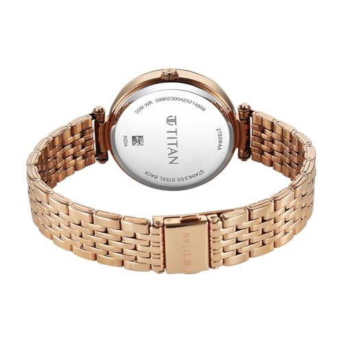 Titan Workwear Quartz Analog Brown Dial Rose Gold Colour Stainless Steel Strap Watch for Women