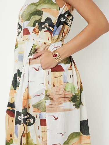 Max Kalki X Max Women Printed Midi Dress (White_XL)