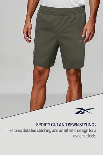 Reebok Men's Army Green Shorts | Running | Quickdry Sprint Shorts | Regular FIT | 100% Polyester with Speedwick tech