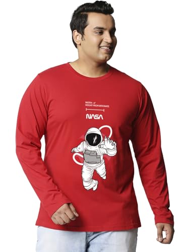 Bewakoof Official NASA Merchandise NASA Men's Graphic Print Regular Fit Full Sleeve Round Neck Cotton Plus Size T-Shirt_694255_Red_4XL