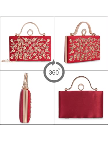 TOOBA Red Handicraft Beautiful Bling Box Clutch Bag for Wedding, Gift Family & Friends