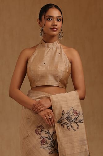Soch Womens Beige Tussar Woven Design Saree
