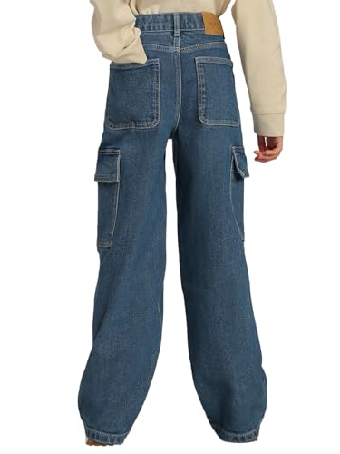 VERO MODA Girl's Solid Wide Leg High Rise Blue Jeans