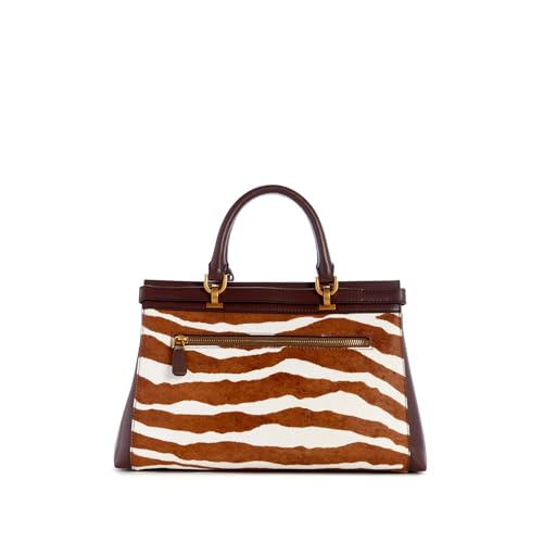 GUESS Two Tone Animal Textured Cattle Fur Sestri Luxury Satchel