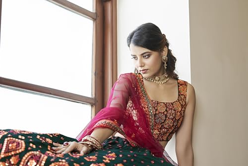 Anvruya Boutique Women's Faux Georgette Embroidery Lehenga Choli with Dupatta | Bridal Wedding Lehenga Choli for women (GREEN, FREE)