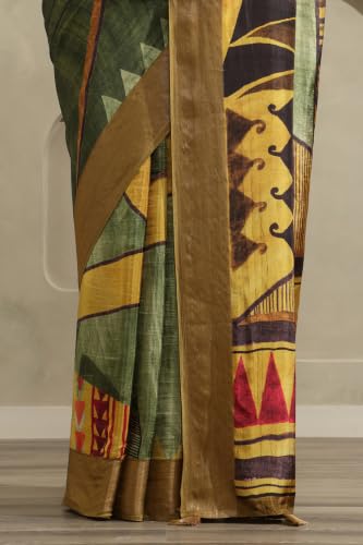 Soch Womens Green Viscose Geometric Printed Saree