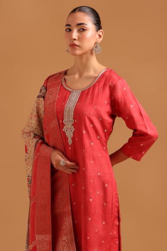 Soch Womens Rust Brocade Botanical Woven Zardosi Salwar Suit