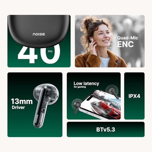 Noise Buds Mini Truly Wireless Earbuds (2026) | Half in-Ear Design | 40H Playtime | Quad Mic ENC for Clear Calls | 13mm Driver | Low Latency Gaming Mode | BT v5.3 | IPX4 Sweat Resistant - Calm Lilac
