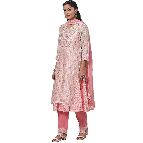 BIBA WOMEN PRINTED NARROW SALWAR KURTA DUPATTA(SKDBANDHAN7871_POWDER BLUE_42)