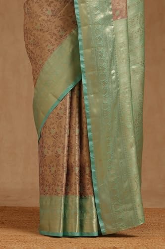 Soch Womens Beige Silk Blend Floral Zari Woven Saree