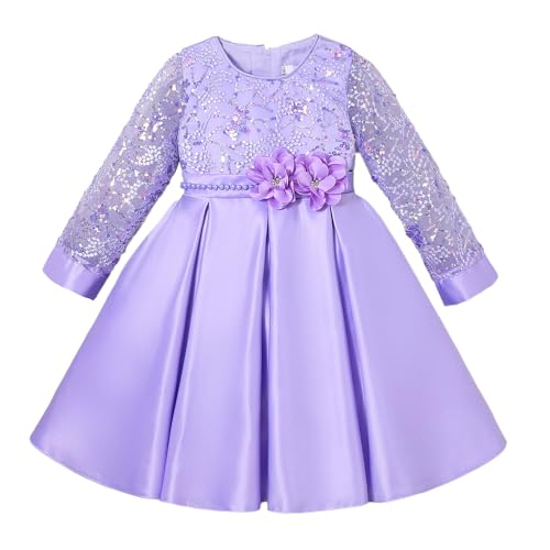 Hopscotch Girls Purple Full Sleeves Sequinned Floral Party Dress for Age (3-4 Years)