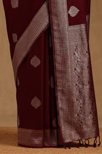 Soch Womens Wine Viscose Silk Ethnic Motifs Zari Woven Saree