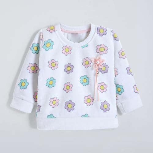 Hopscotch Girls Full Sleeves White 2-Pc Floral Pajama Set for Age (6-9 Months)