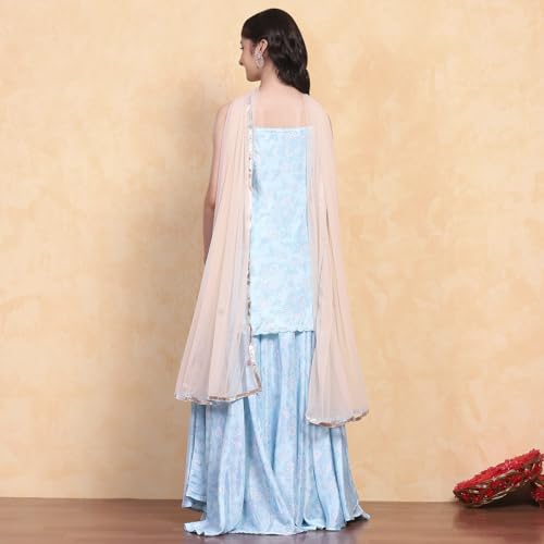 Biba Girl's Viscose Kurta Set (KWBOHEMIA6372SS25AQU_Aqua