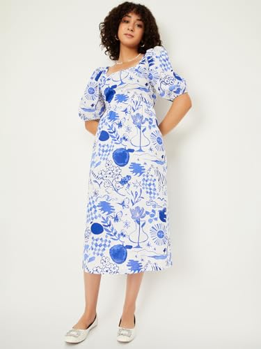 Max Women's Cotton Classic Midi Dress (MDDRS52004B_Blue