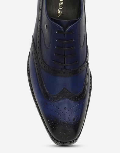 Monte Carlo Mens Navy Blue Solid Lace Up Genuine Leather Formal Brogue Shoes (201826FW-2-9)