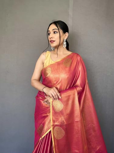 SWORNOF Gold-Toned Woven Design Silk Zari Tissue Saree | Saree for Women | Soft and Skin Friendly (RANI)