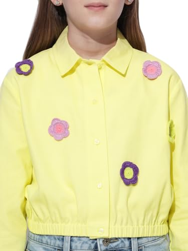 VERO MODA Girl Applique Cotton Relaxed Fit Yellow Shirt