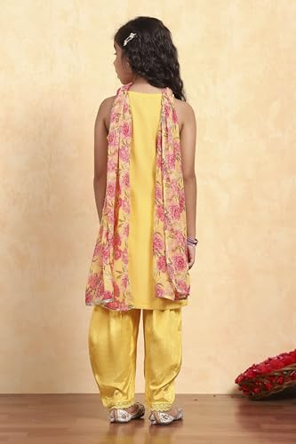 BIBA Girl's Yellow Polyester Straight Solid Suit Set