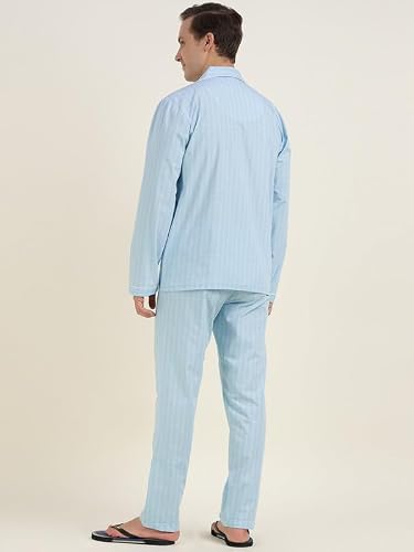 Hancock Men Cotton Checked Relaxed Fit Night Suit Blue Size S