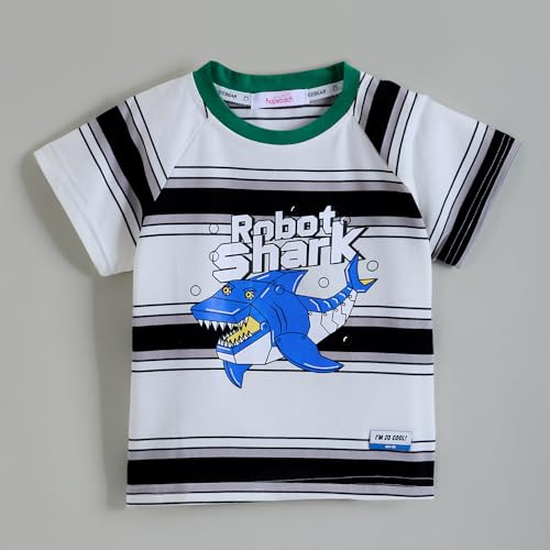 Hopscotch Boys Short Sleeves Stripes Print White Short Set For Ages (12-18 Months)