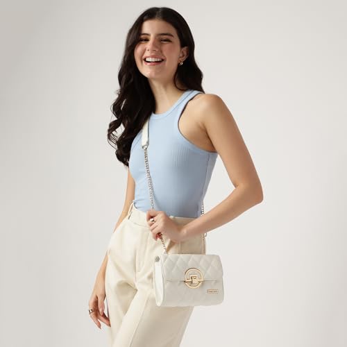 Fastrack Quilted Sling Bag for Women | Chic Party Bag for Girls, Ladies, Women | Stylish Structured Bag Made of Faux Leather (White)