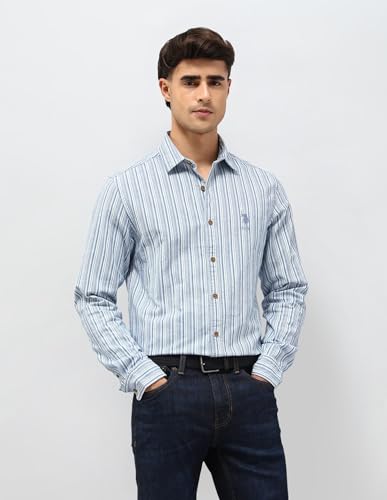 U.S. Polo Assn. Denim Co. Men's Striped Slim Fit Shirt (UDSHT2010_Indigo