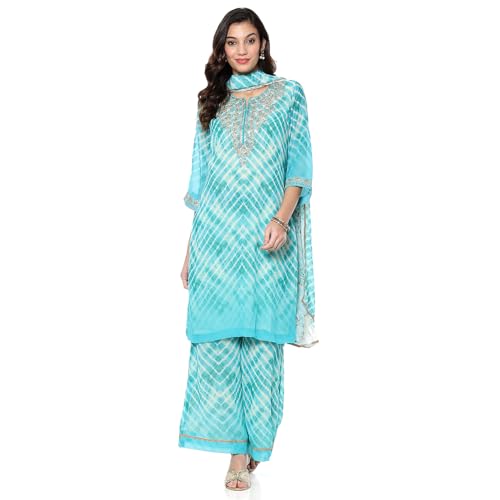 BIBA Women's Georgette Kurta Sets (SKDUTSV10210AW24SEGRN_Green