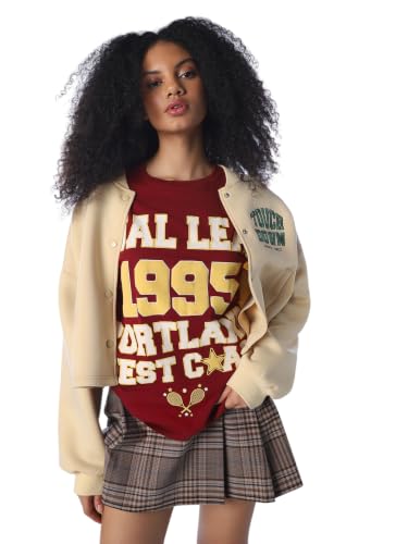 ONLY Women's Typographic Relaxed Fit Red T-Shirt