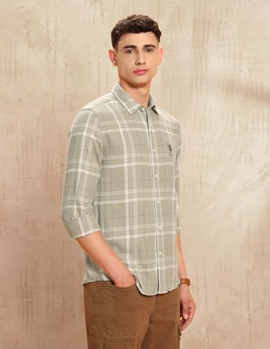 U.S. Polo Assn. Denim Co. Men's Checkered Slim Fit Shirt (UDSHT1964_Khaki