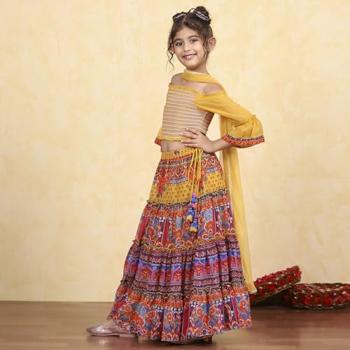 Biba Girl's Polyester Lehenga Set (KWPRSMKT6453AW25MLTI_Multicolor_2 3 Years)