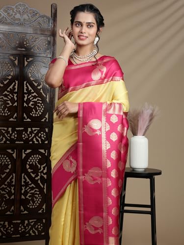 RAMRAJ COTTON Women Premium Traditional Saree| Elegant Ethnic Wear Saree |Ideal For Wedding & Festive (Soft Silk, yellow)