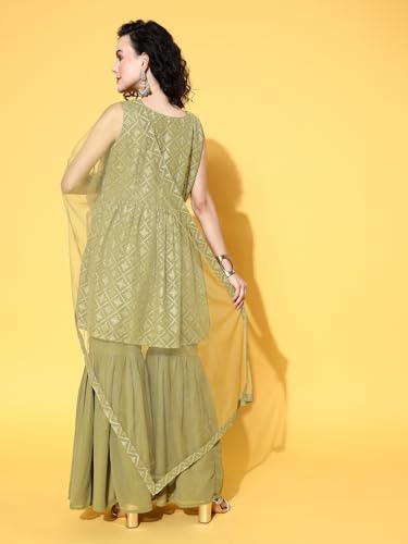 Libas Women's Georgette Kurta Set (34468_Olive