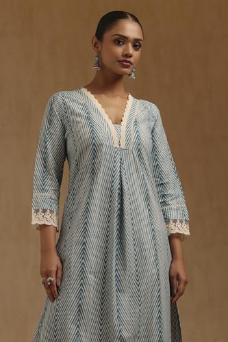 Soch Womens Teal Cotton Chevron Kurta Set
