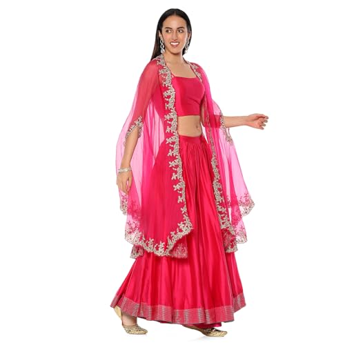 BIBA Women's Cotton Lehenga Set (SKDHO10295AW24FUS_Fuchsia_L)