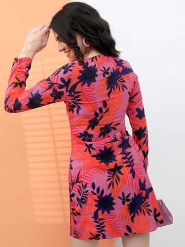 Tokyo Talkies Women V-Neck Long Sleeve Mini Dress TTJ6012420 Lavender XS