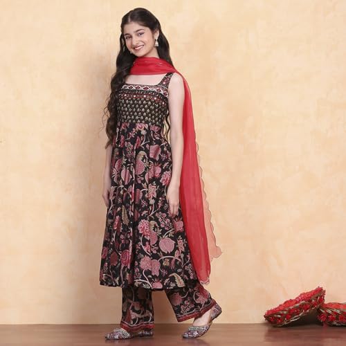 Biba Girl's Viscose Blend Kurta Set (KWSNKIS6406SS25BLK_Black