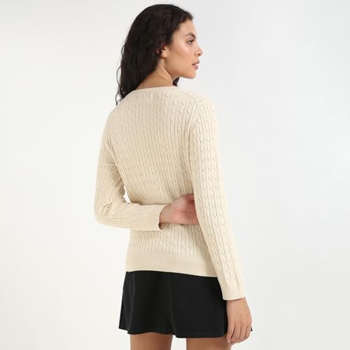 Tommy Hilfiger Women's Cotton Round Neck Sweater (S25HWSW029 Beige