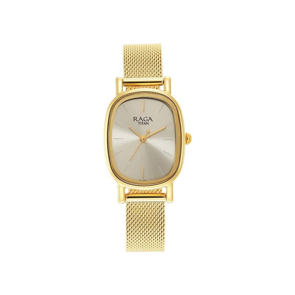 Titan Raga Viva Quartz Analog Champagne Dial Gold Stainless Steel Strap Watch for Women - NT2665YM01